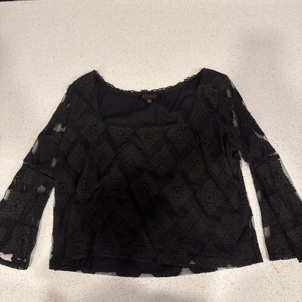 Shyanne Women's Black Diamond Embroidered Mesh Top